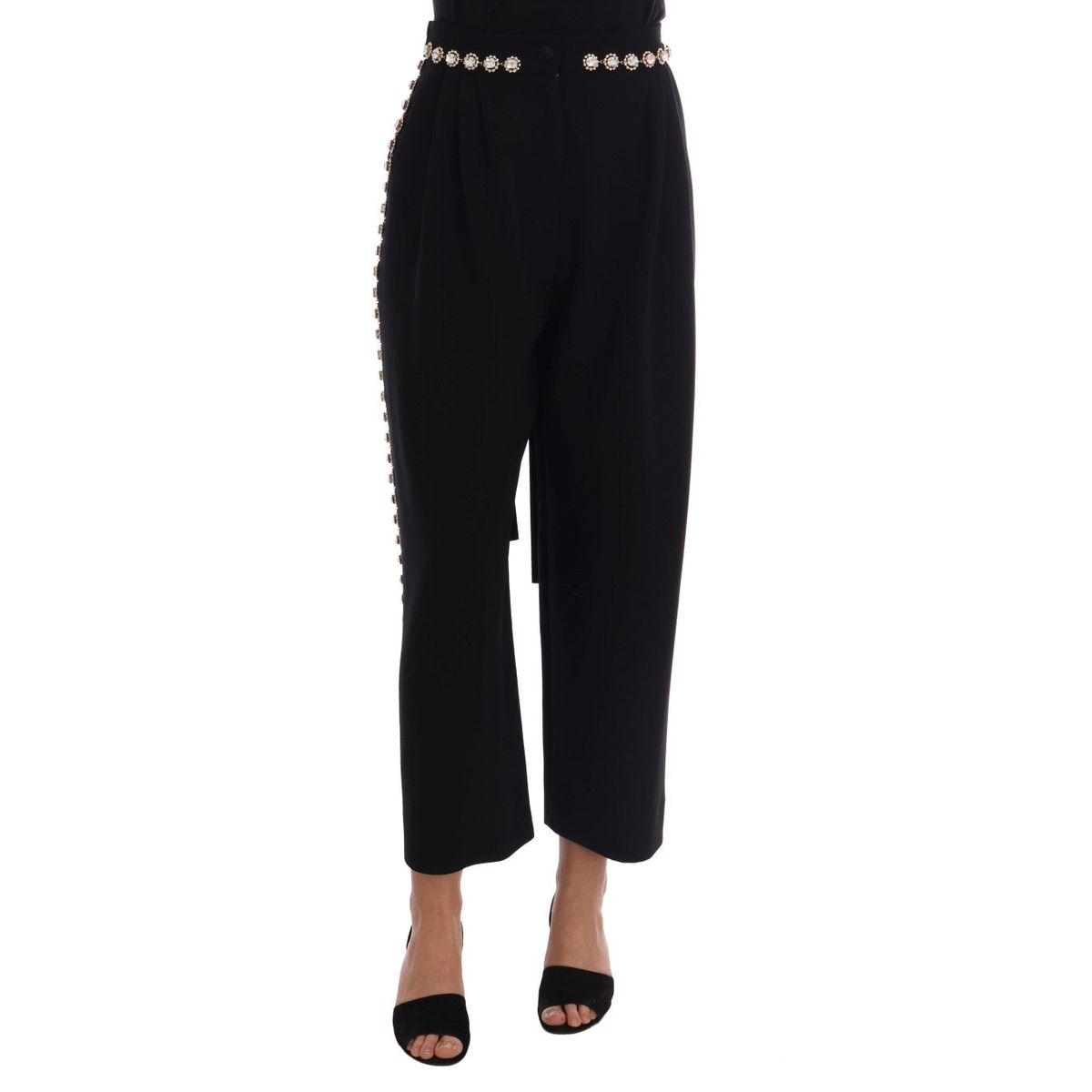 Dolce & Gabbana Elegant High-Waist Ankle Pants with Gold Detailing