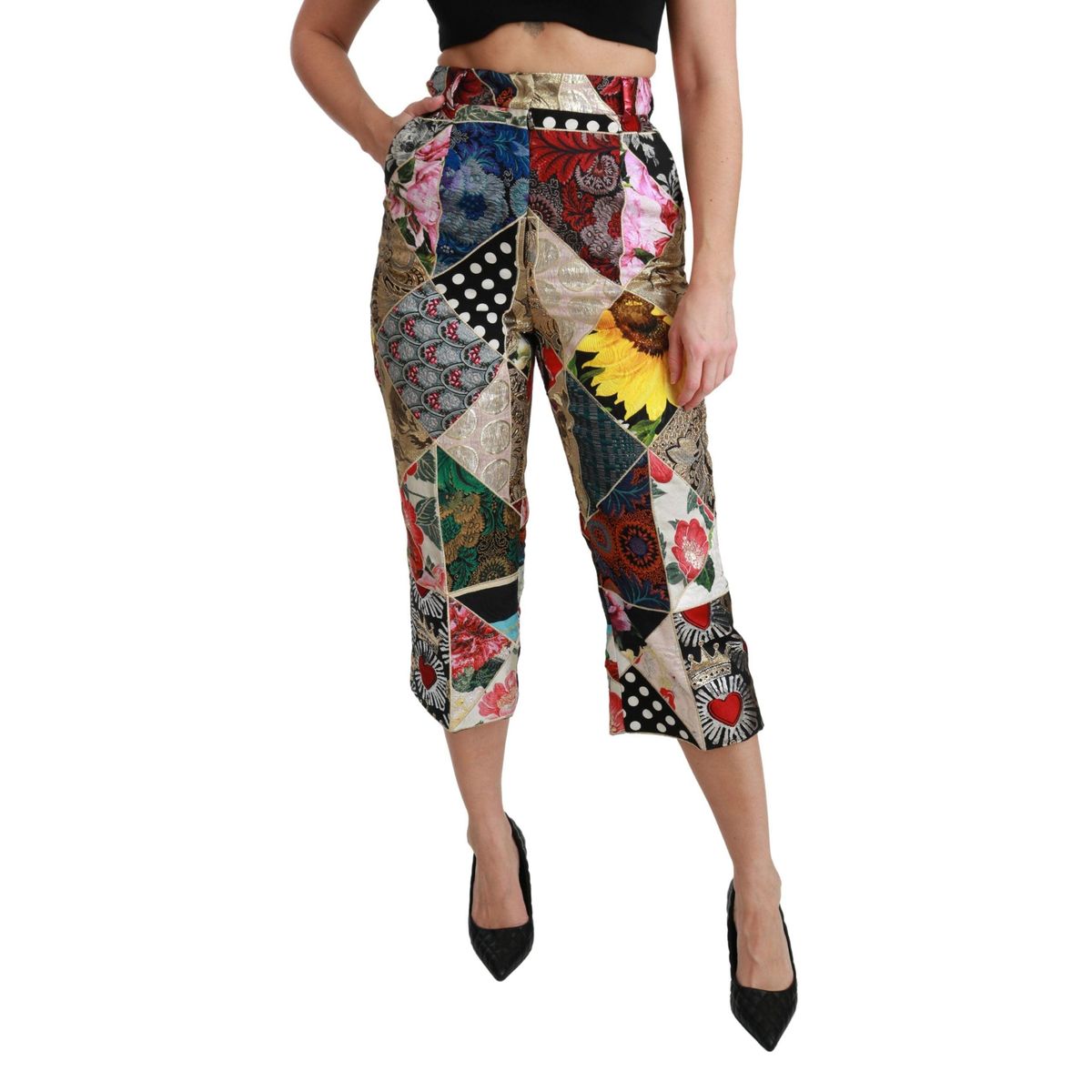 Dolce & Gabbana Elegant High Waist Cropped Silk Blend Trousers