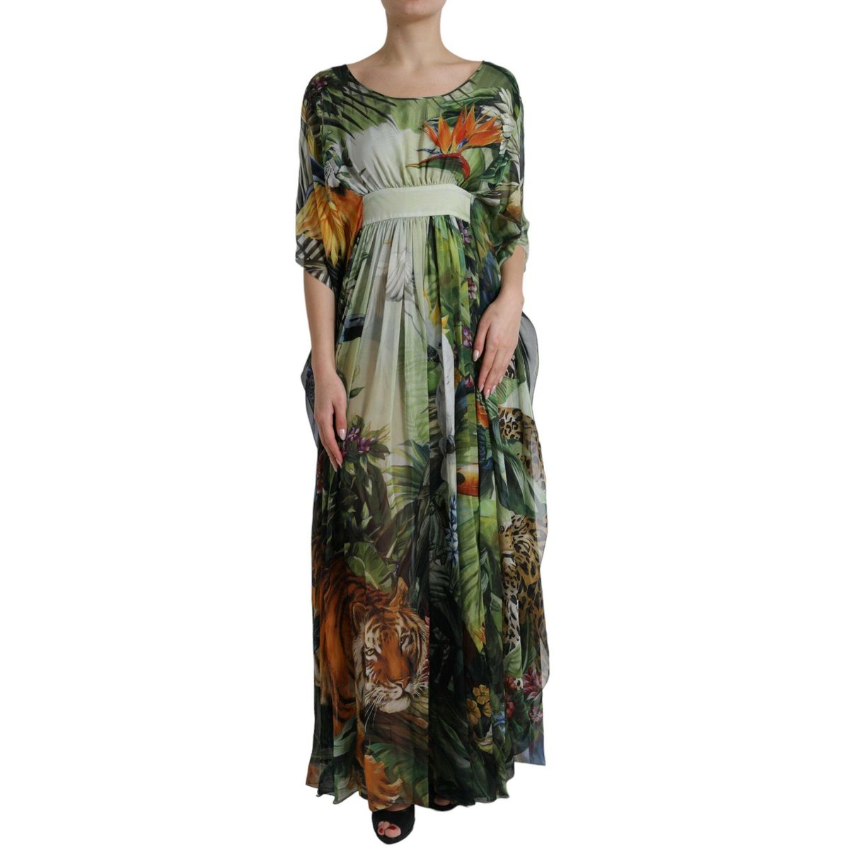 Dolce & Gabbana Elegant Jungle Print Maxi Silk Dress