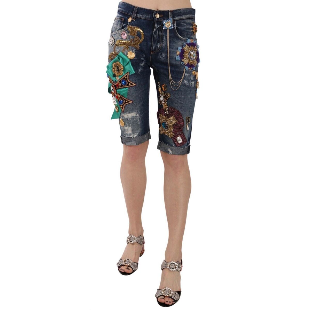 Dolce & Gabbana Elegant Knee-Length Embellished Denim Shorts