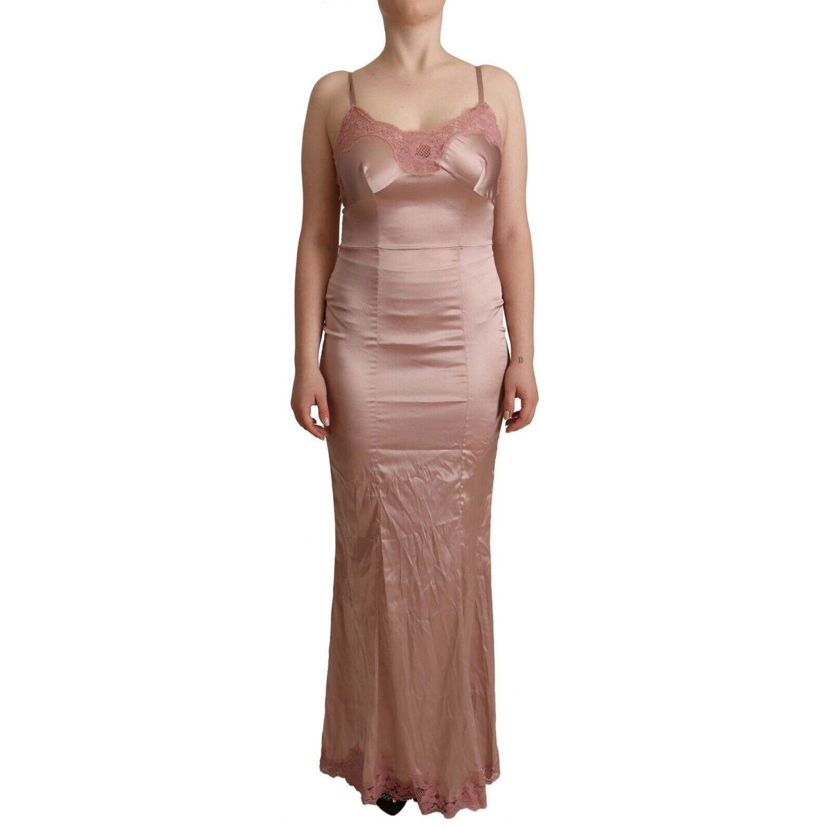 Dolce & Gabbana Elegant Pink Lace Maxi Bodycon Dress