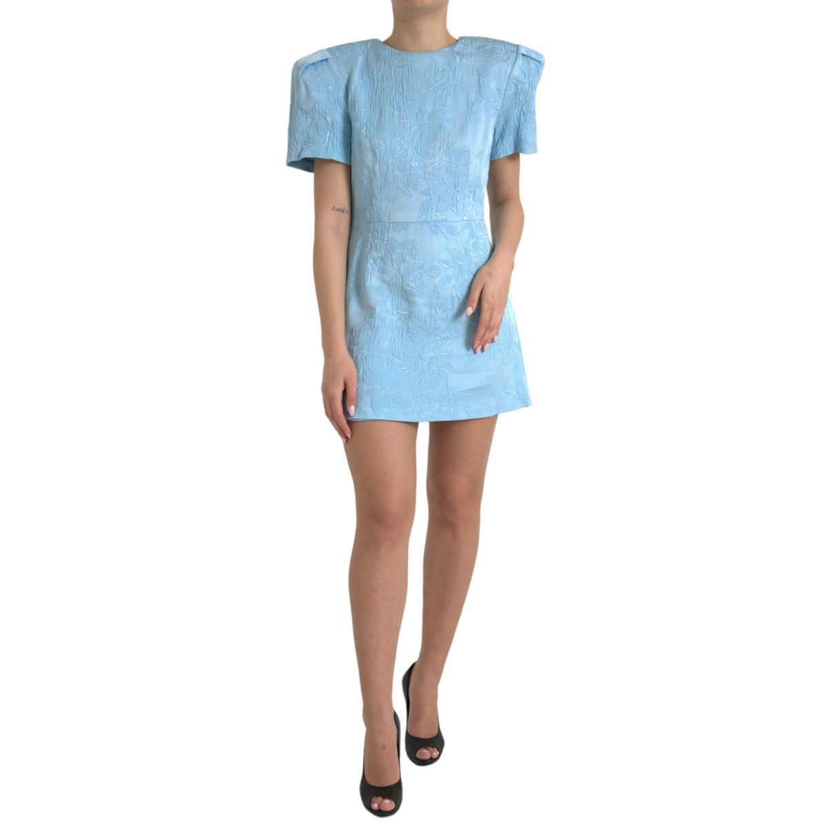 Dolce & Gabbana Elegant Sky-Blue Floral Jacquard Mini Dress