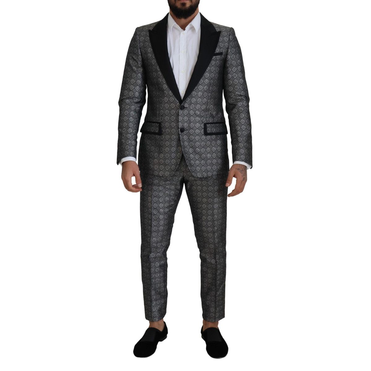 Dolce & Gabbana Elegant Silver Patterned Slim Fit Suit