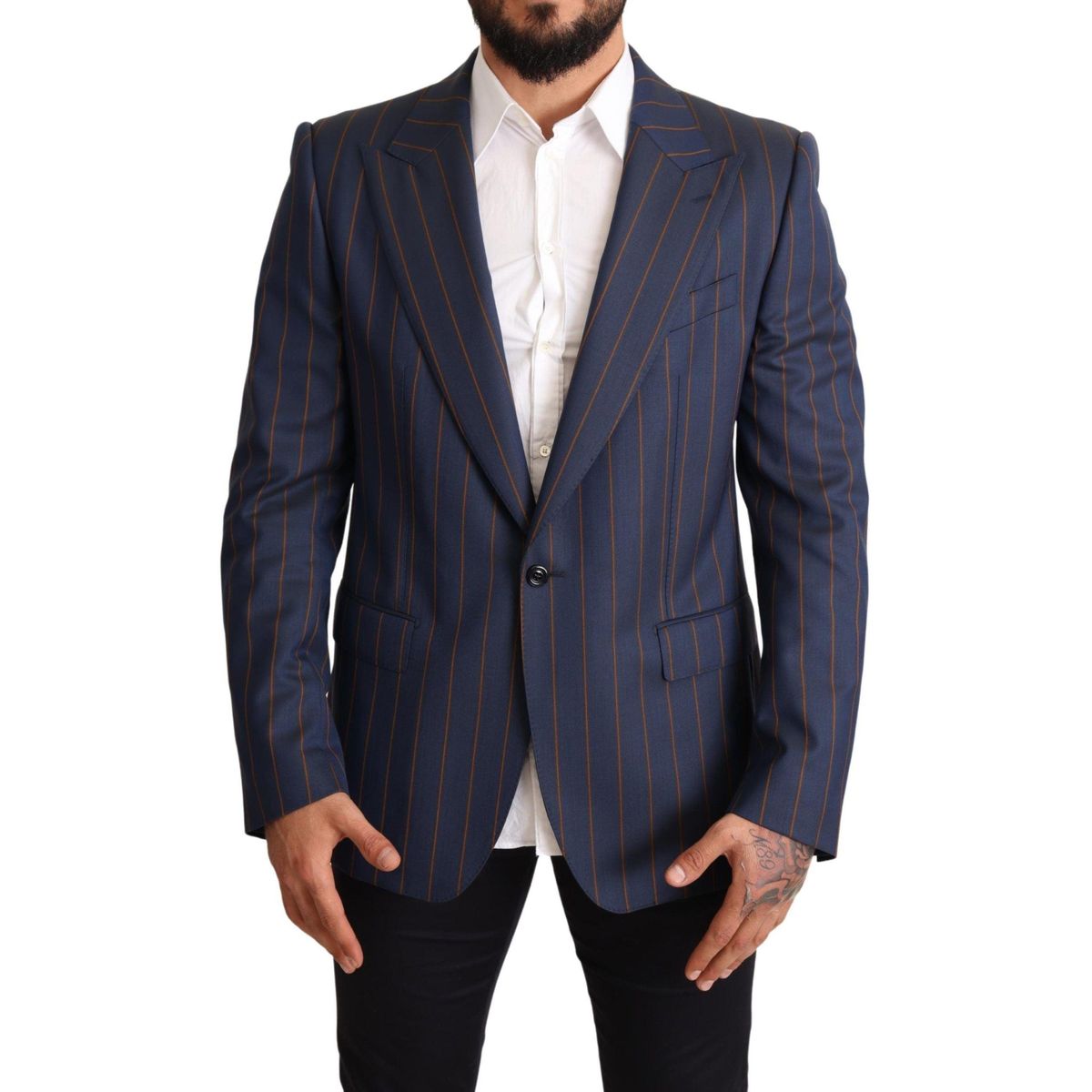 Dolce & Gabbana Elegant Slim Fit Blue Striped Wool Blazer