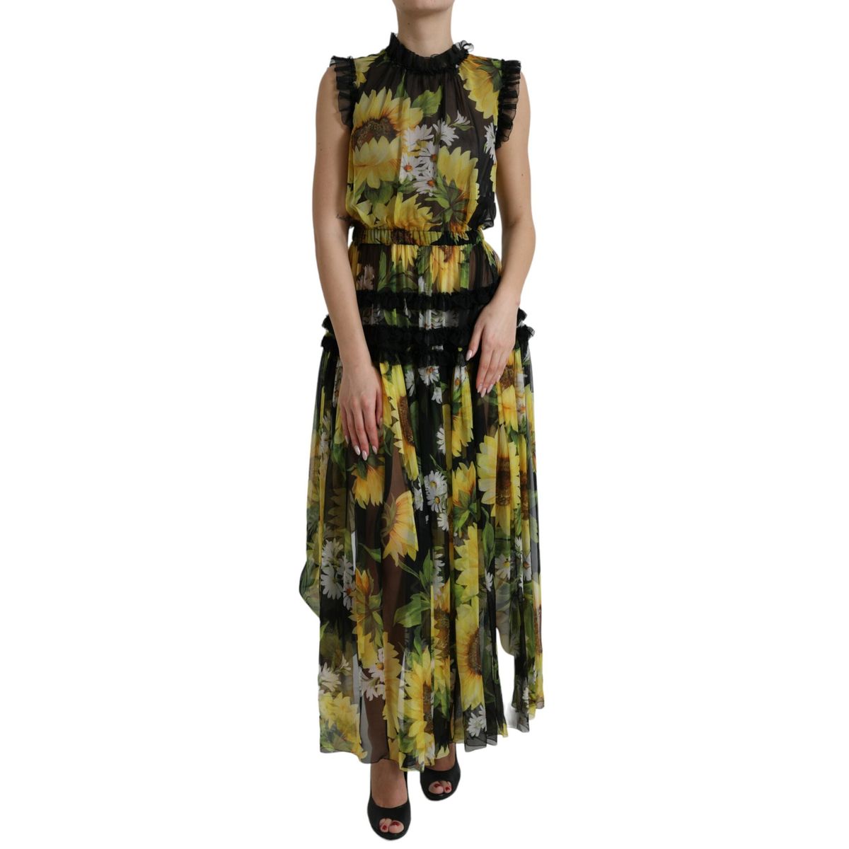 Dolce & Gabbana Elegant Sunflower Silk Maxi Dress