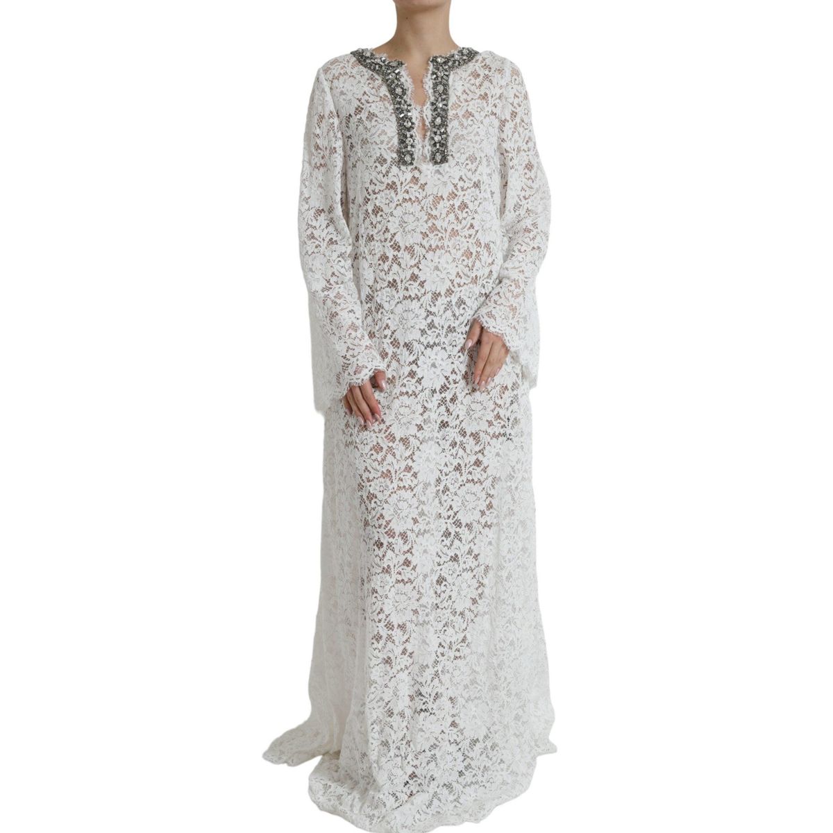 Dolce & Gabbana Elegant White Shift Dress with Crystal Embellishment