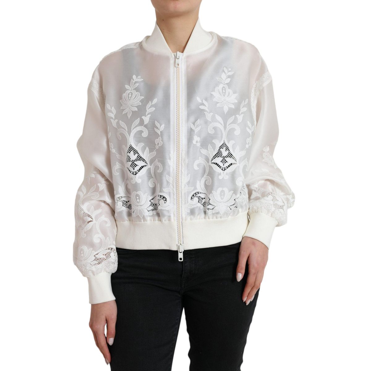 Dolce & Gabbana Elegant White Silk Bomber Jacket