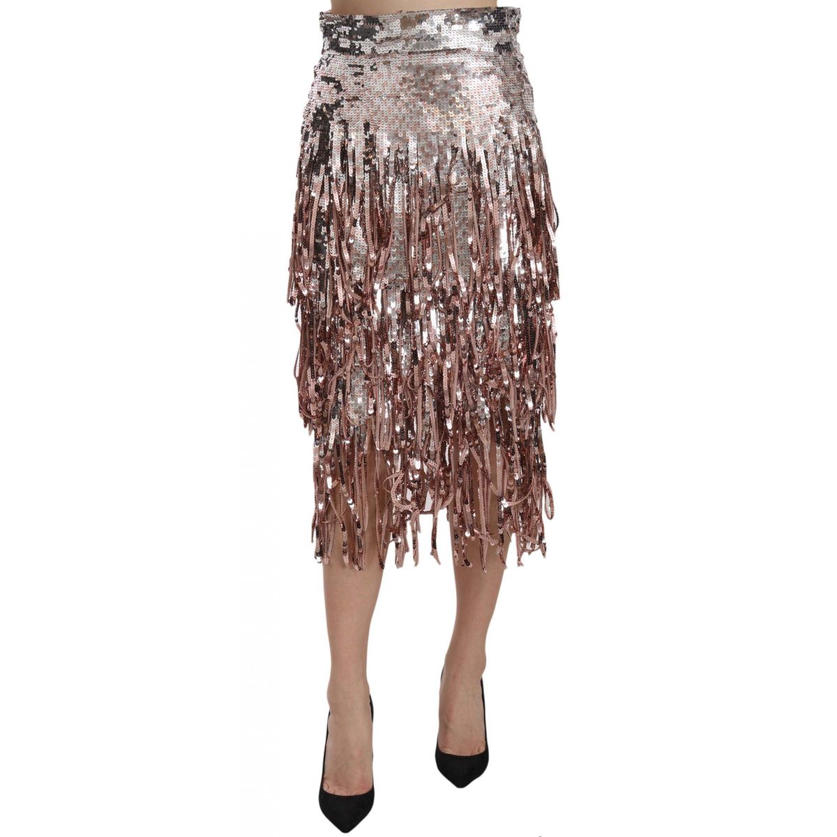 Dolce & Gabbana Metallic Sequin Tulle High-Waist Midi Skirt