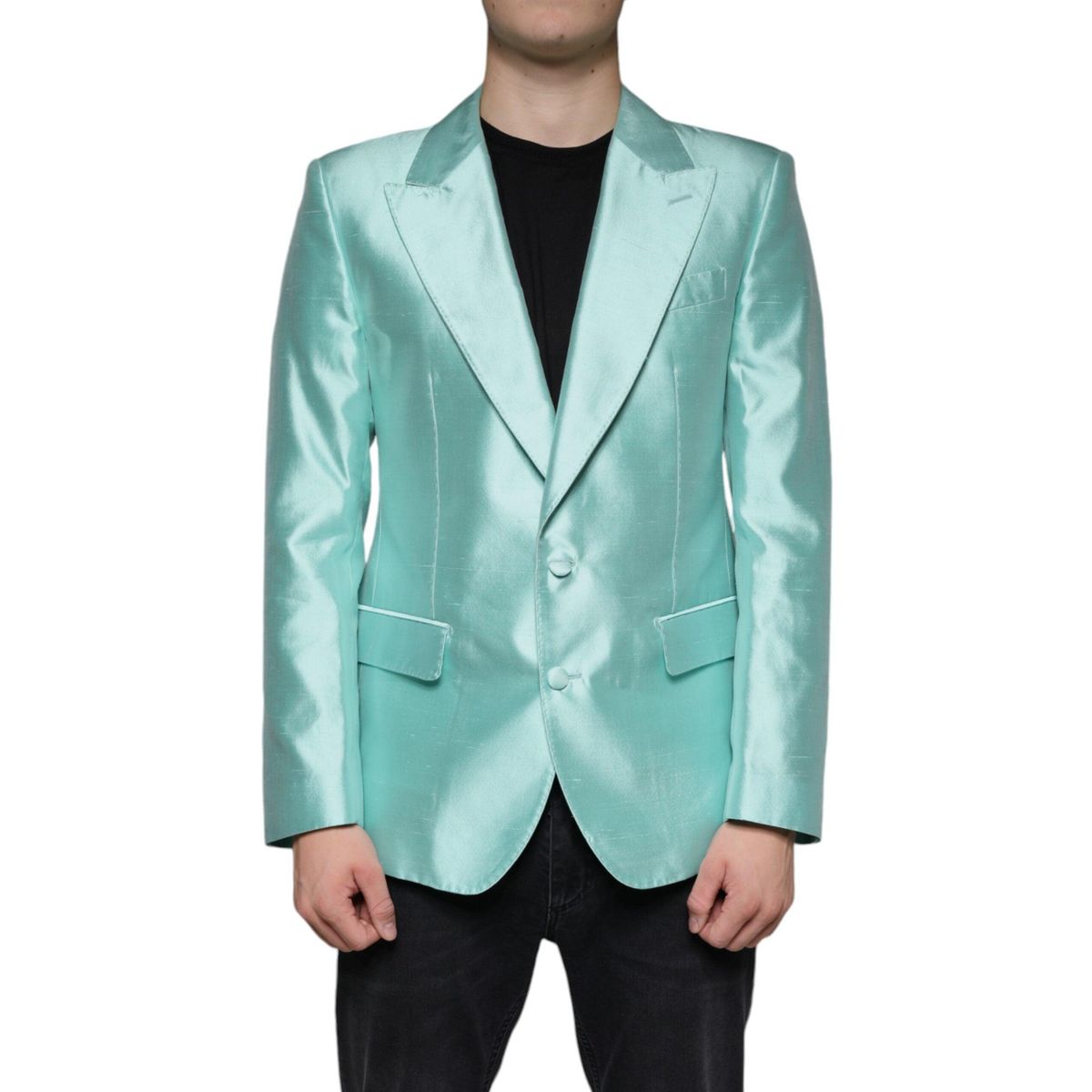 Dolce & Gabbana Mint Green Silk Single Breasted Coat Blazer