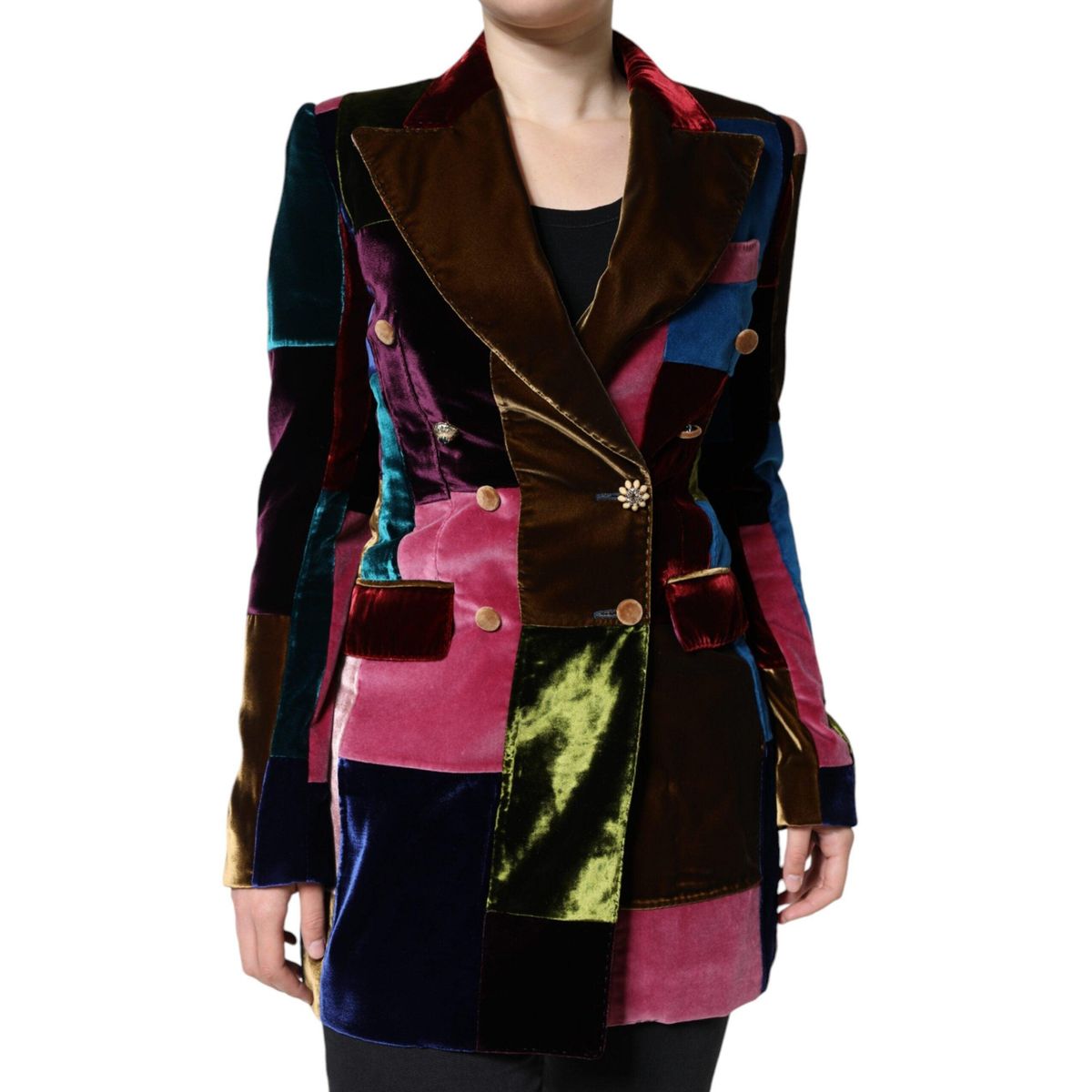 Dolce & Gabbana Multicolor Double Breasted Patchwork Blazer Jacket