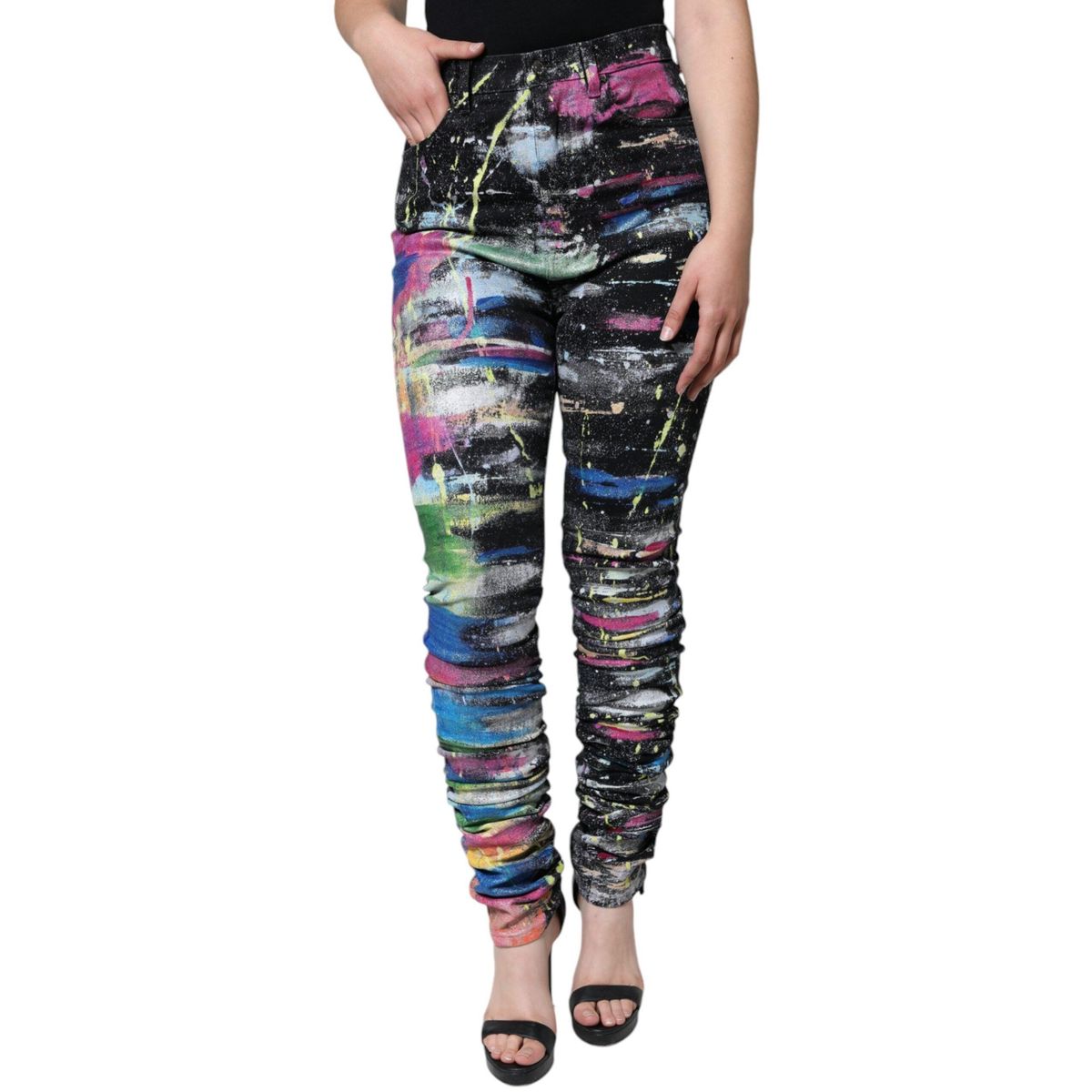 Dolce & Gabbana Multicolor Splatter Paint Cotton Skinny Denim Jeans