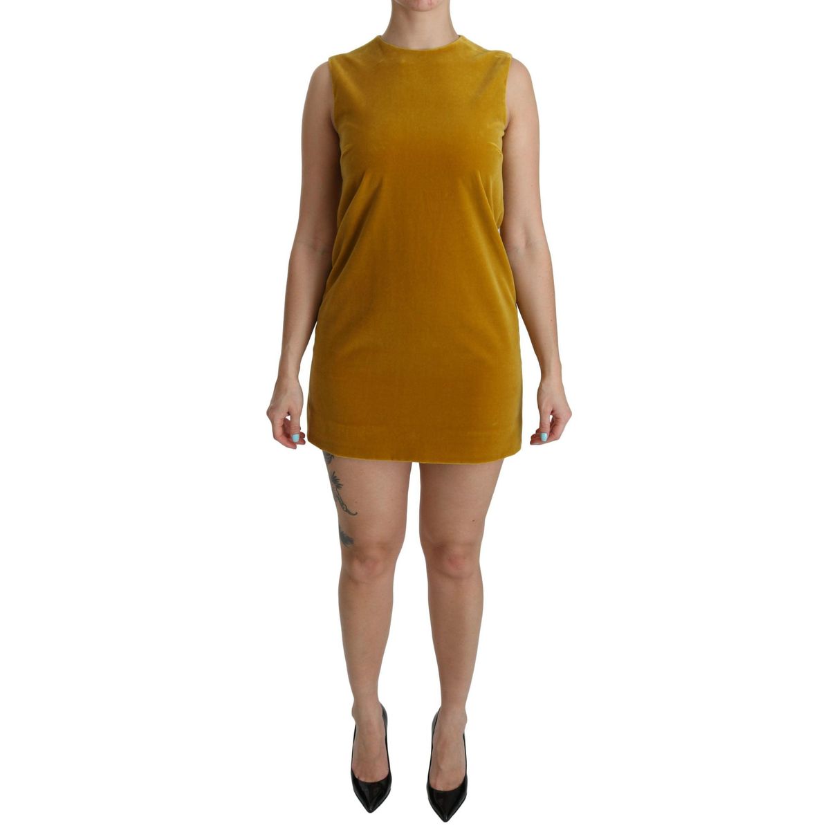 Dolce & Gabbana Mustard Velvet Shift Mini Dress