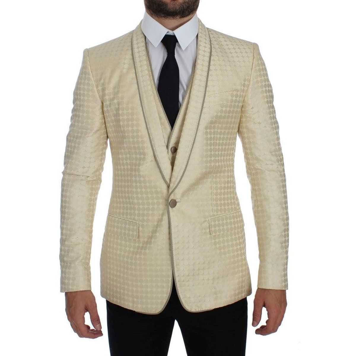 Dolce & Gabbana Sophisticated Beige Polka Dotted Blazer & Vest