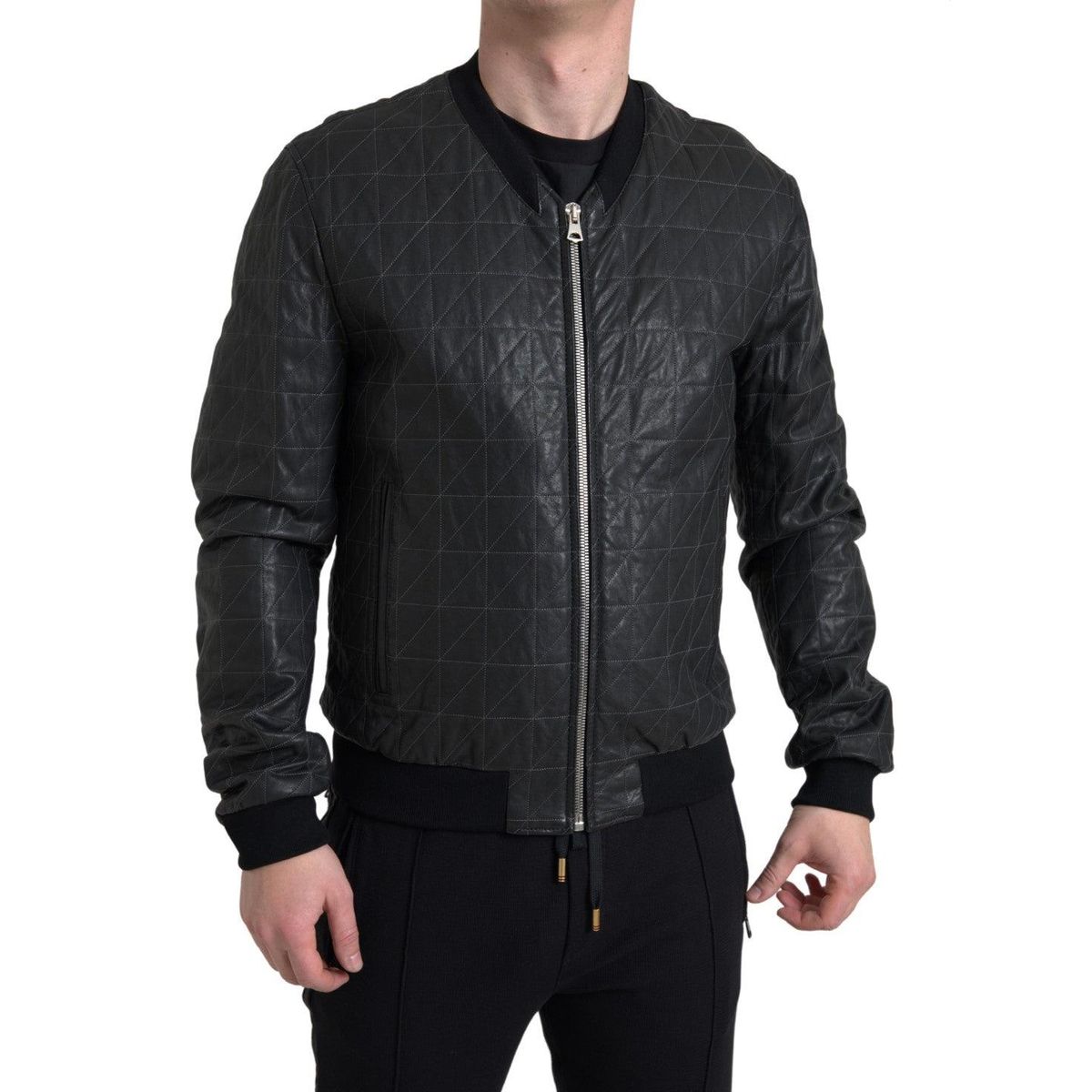 Dolce & Gabbana Sort Læder Bomber Jakke & Frakke