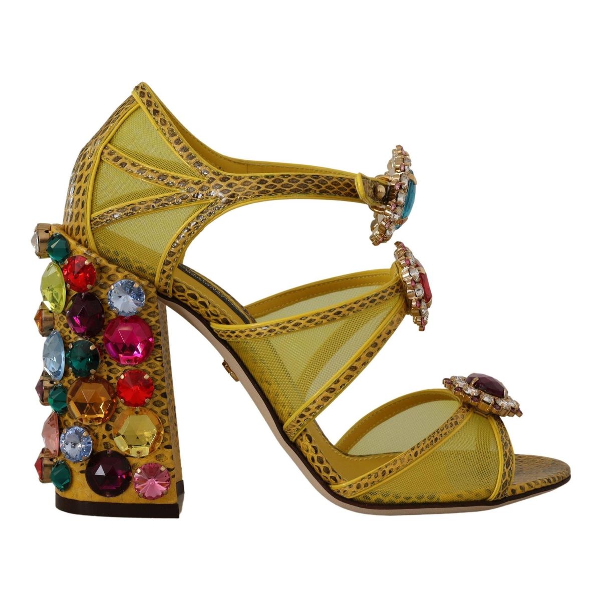 Dolce & Gabbana Stunning Crystal-Embellished Yellow Leather Sandals