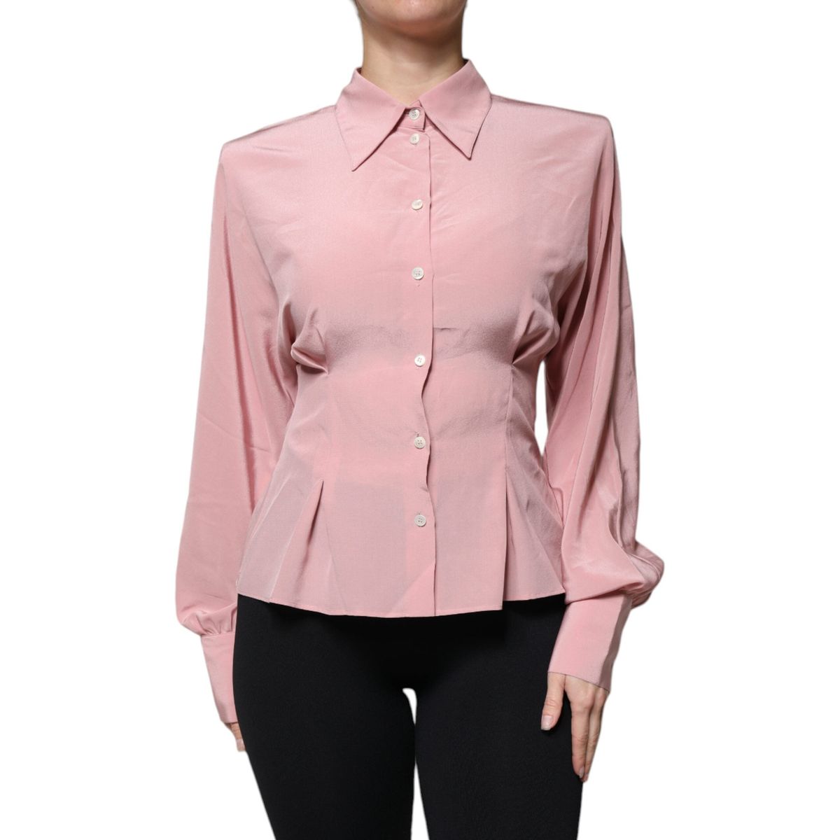 Dolce & Gabbana Pink Cotton Long Sleeves Collared Blouse Top