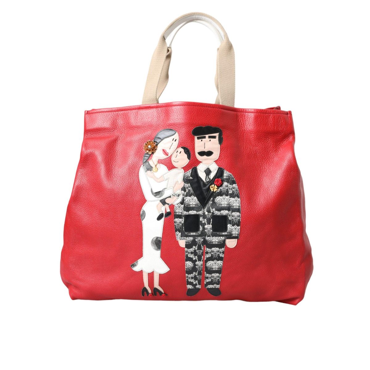 Dolce & Gabbana Red Leather #DGFamily Patch Shopping Tote Bag