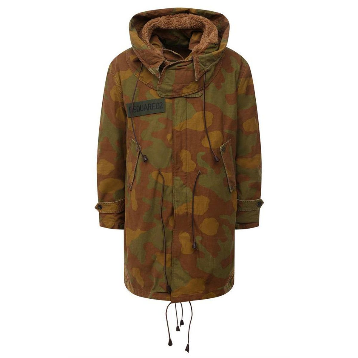 Dsquared2 Camo Textured Hooded Parka with Leather Details