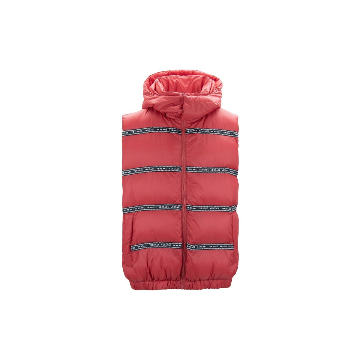 Elegant Red Versace Logo Vest with Detachable Hood