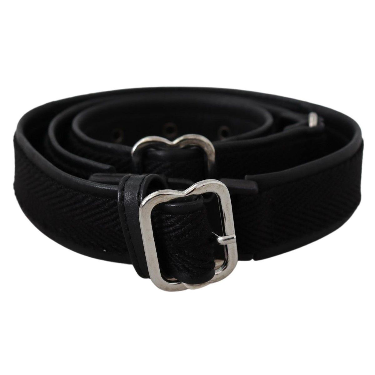 GF Ferre Chic Black Leather Waist Belt with Chrome Buckle