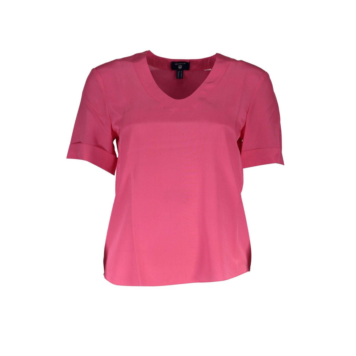 Gant Silk V-Neck Tee in Pink with Logo Accents