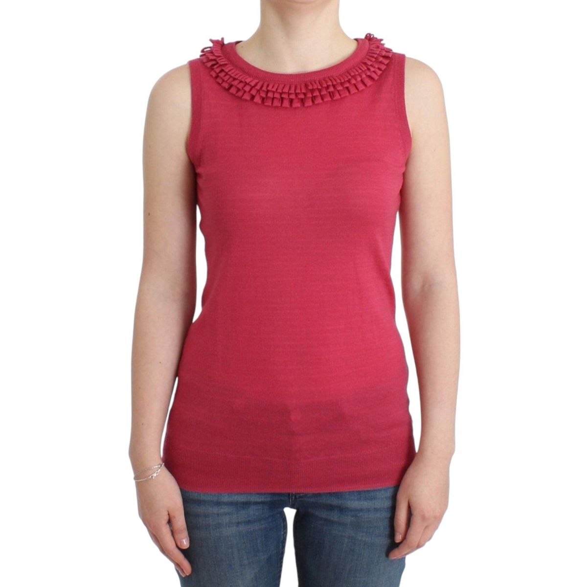 John Galliano Elegant Pink Sleeveless Wool Knit Top