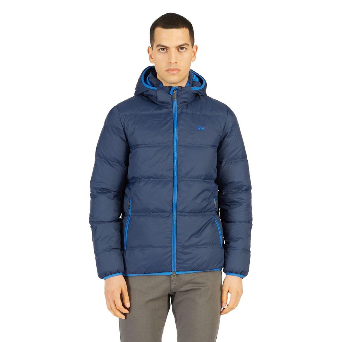 La Martina Elegant Blue High-Collar Herre Puffer Jacket