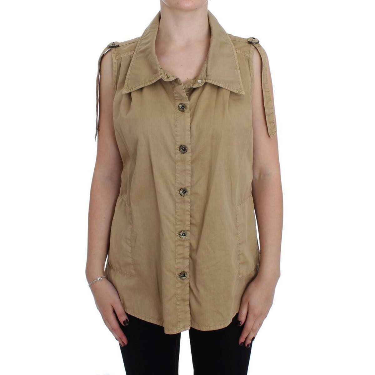 PLEIN SUD Beige Sleeveless Cotton Blouse