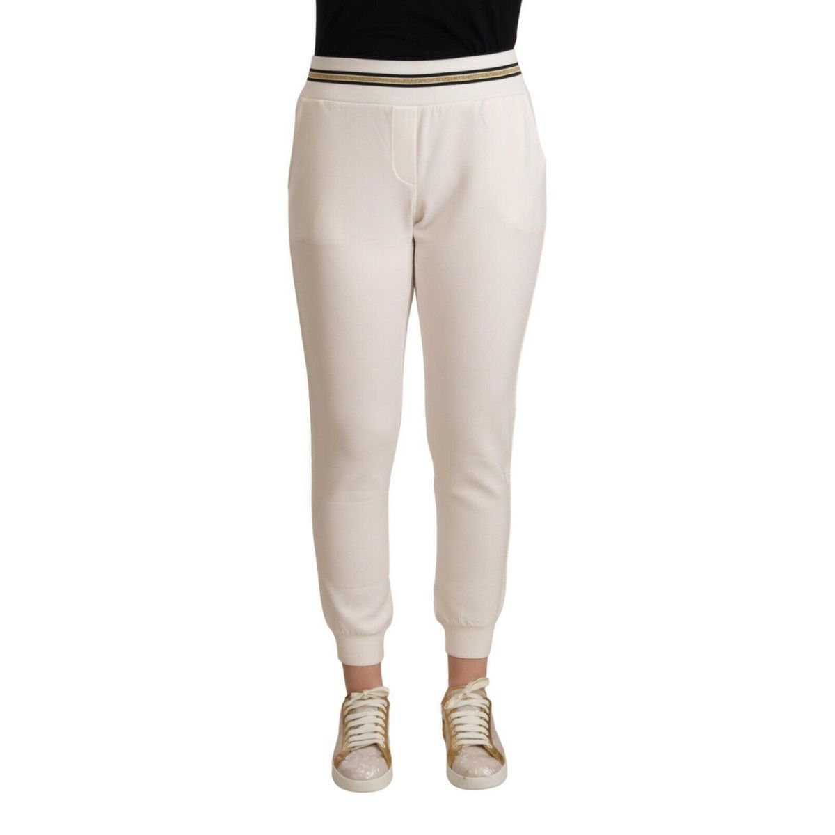 Patrizia Pepe Chic White Mid Waist Jogger Pants