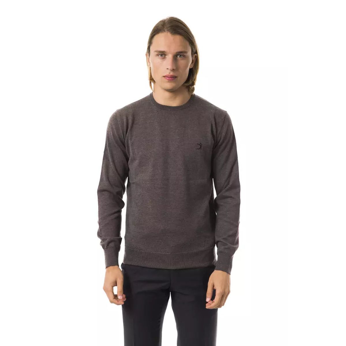 Uominitaliani Elegant Gray Merino Wool Crew Neck Sweater