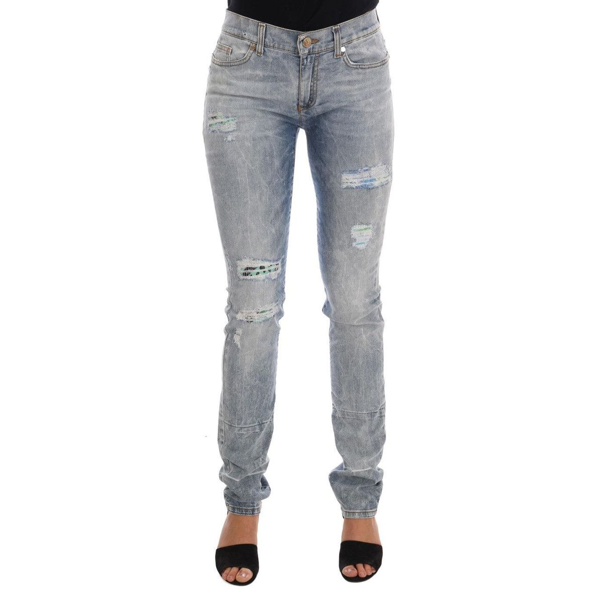 Versace Jeans Chic Light Blue Torn Slim Fit Jeans