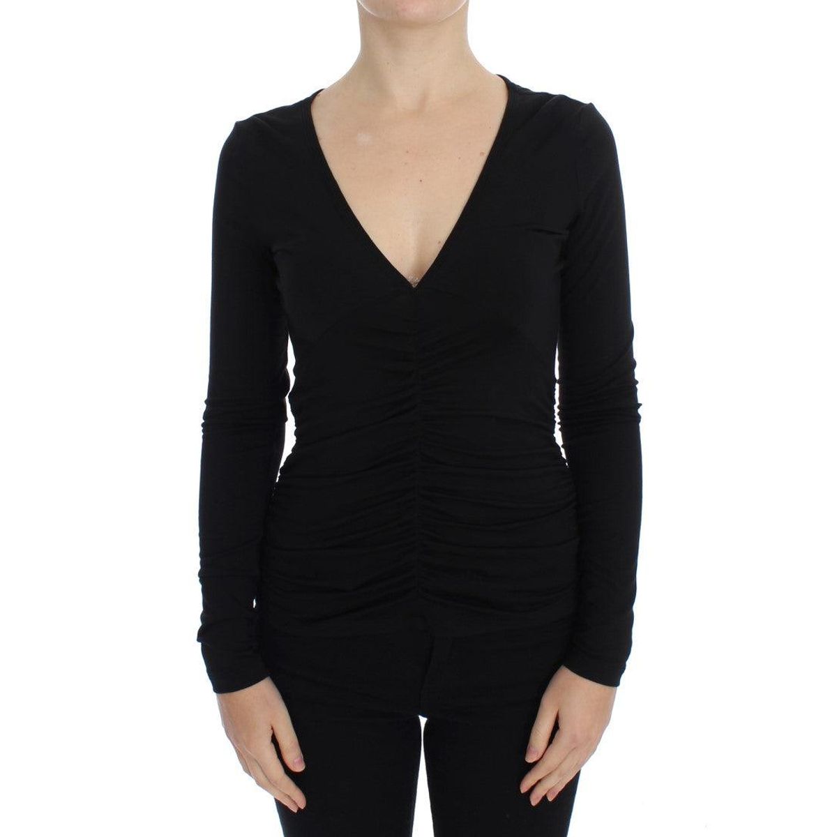 Versace Jeans Elegant V-Neck Black Viscose Blend Sweater