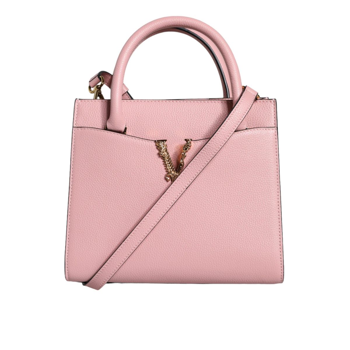 Versace Pink Small Top Handle Grainy Calf Leather Crossbody Bag