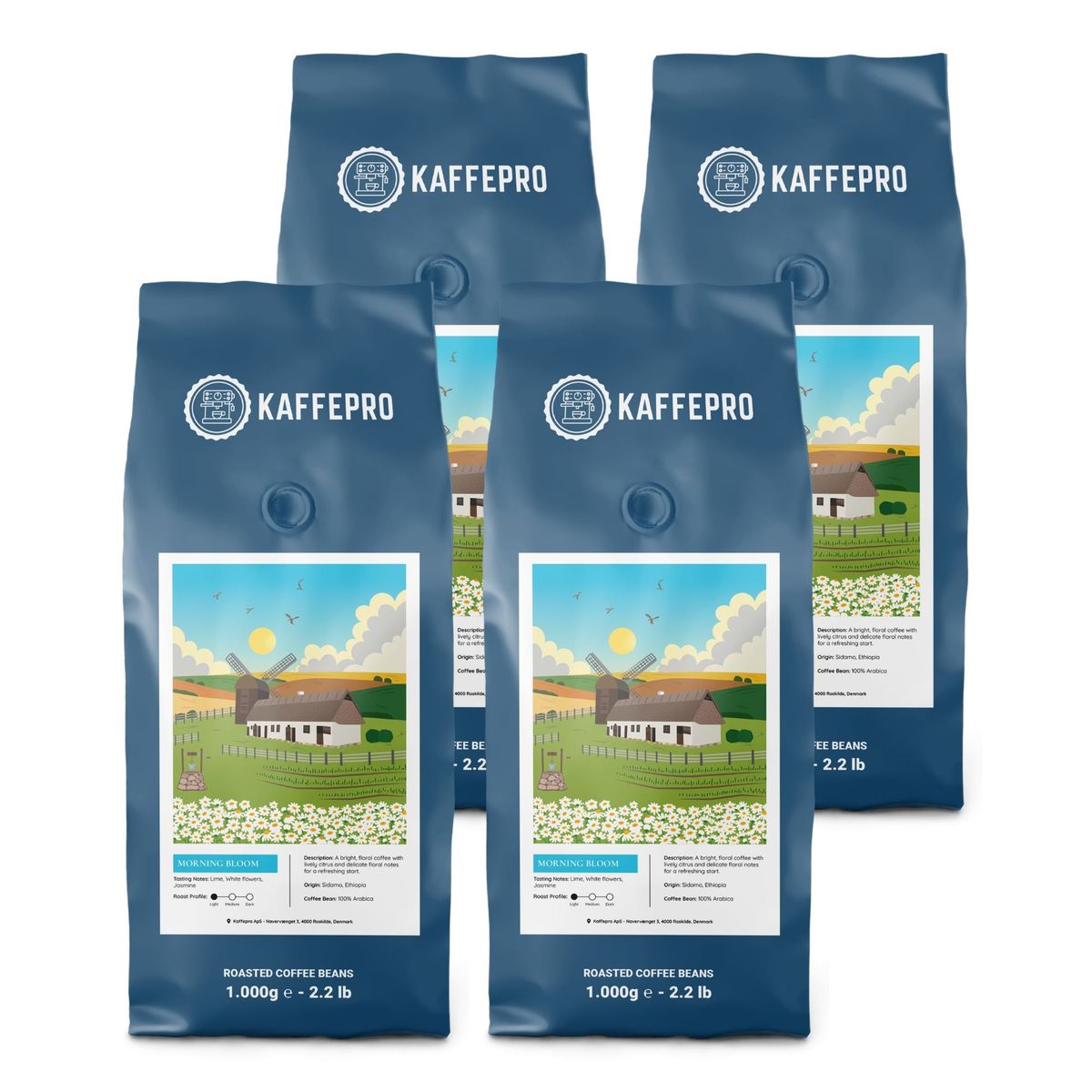 Kaffepro Morning Bloom - Kaffepakke: 4 x 1kg Kaffebønner - 4 x 1kg