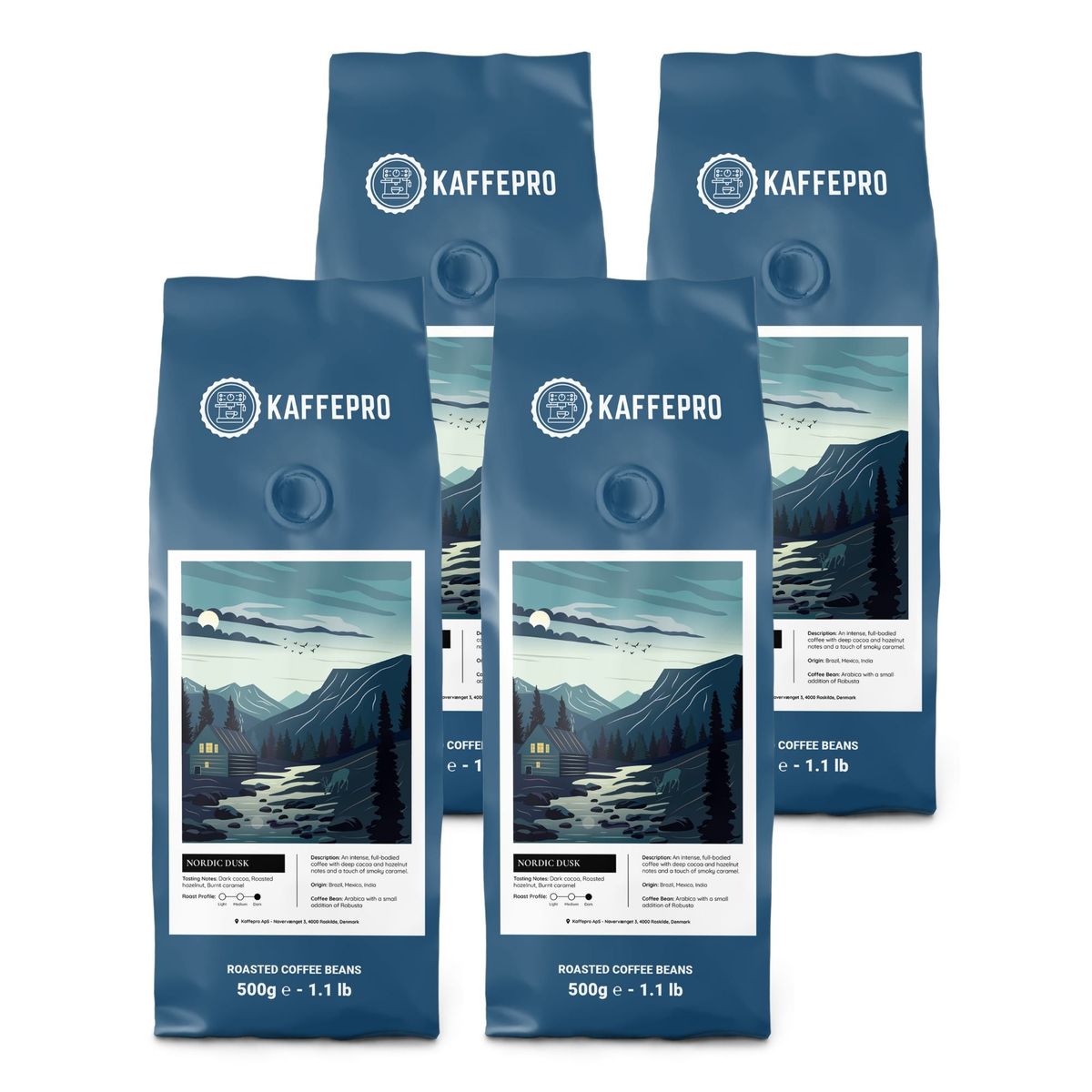 Kaffepro Nordic Dusk - Kaffepakke: 4 x 500g Kaffebønner - 4 x 500g