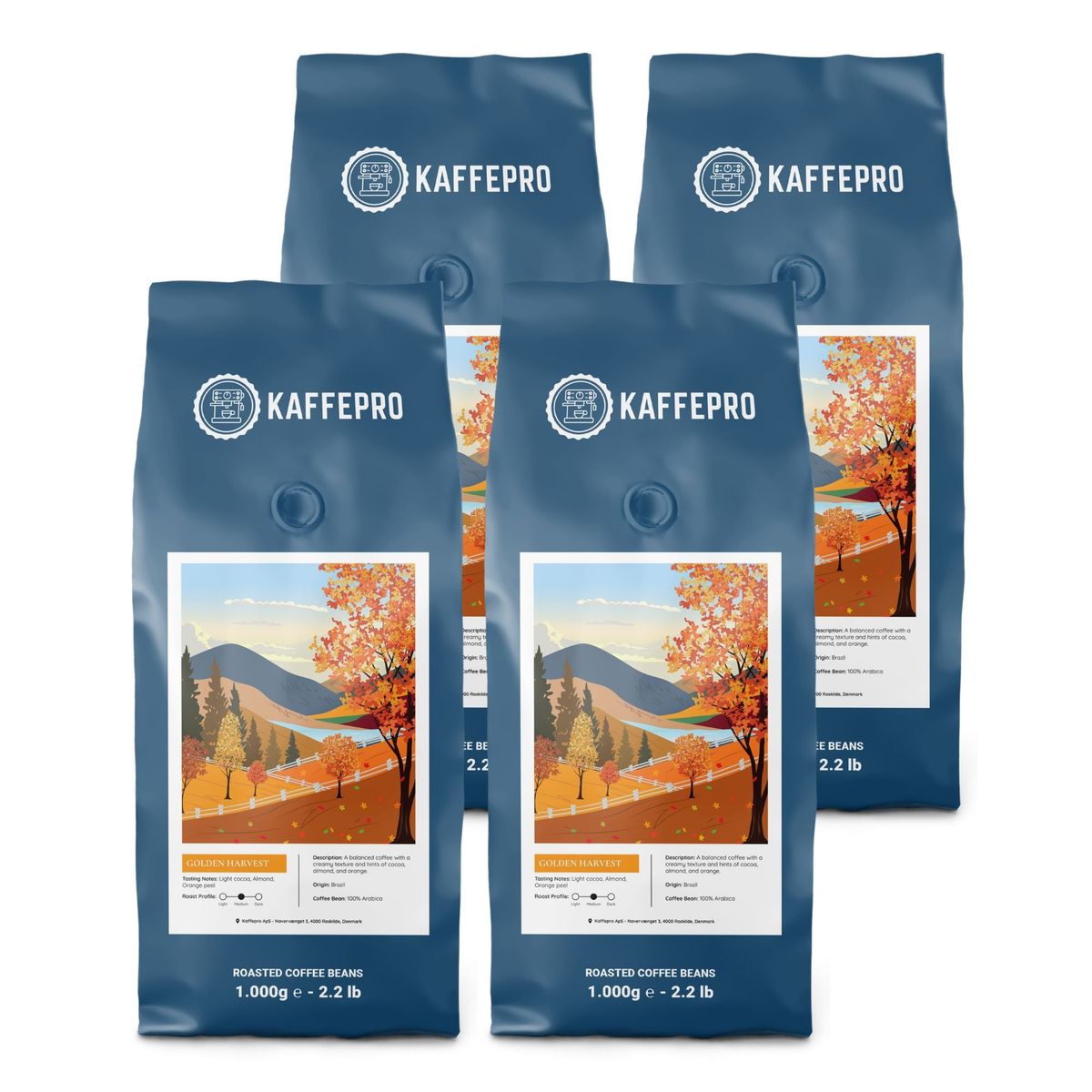 Kaffepro Golden Harvest - Kaffepakke: 4 x 1kg Kaffebønner - 4 x 1kg