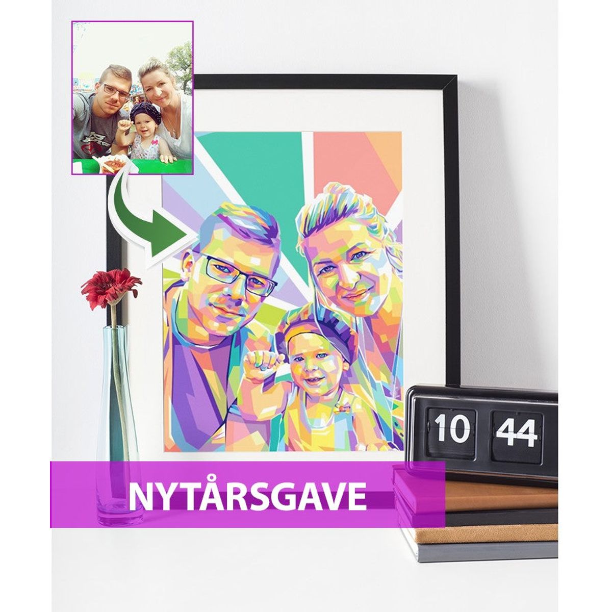 Nytårsgave - pop art tegning efter dine fotos