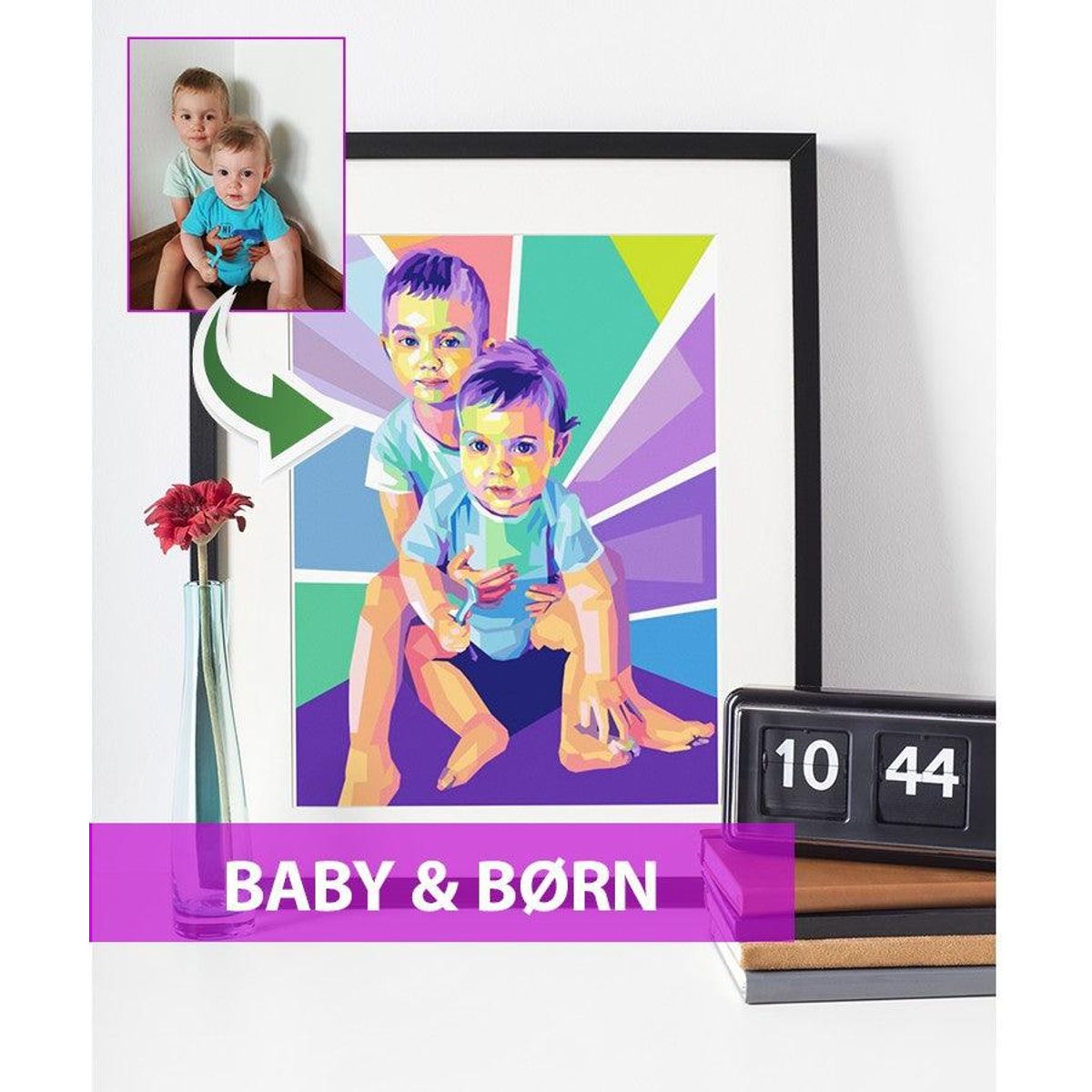 Baby & børn - pop art tegning efter dine fotos