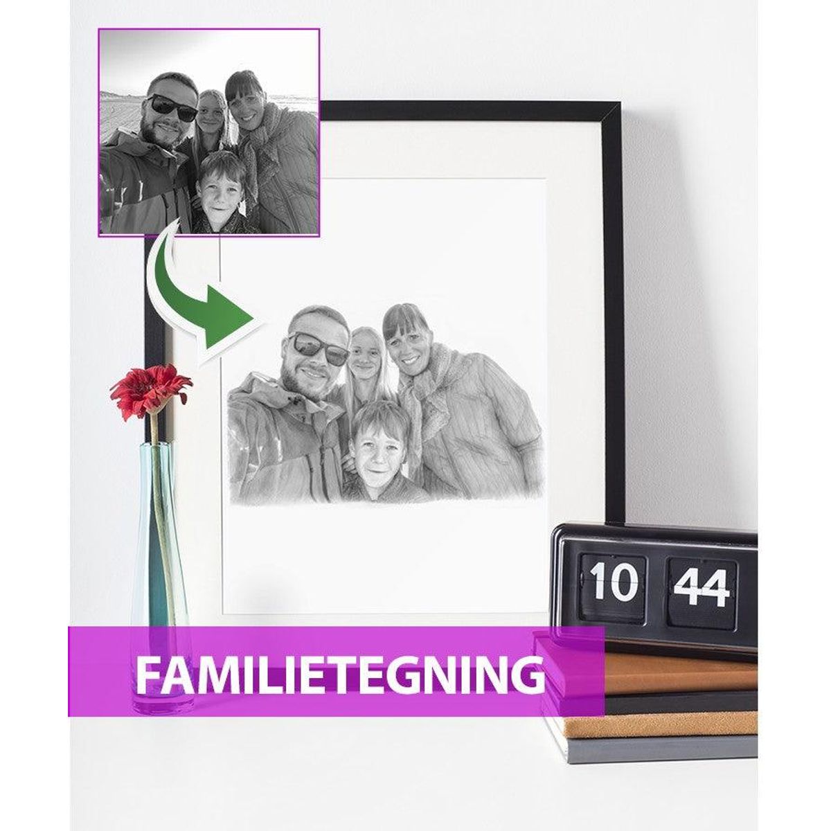 Familietegning - Portrættegning efter dine fotos