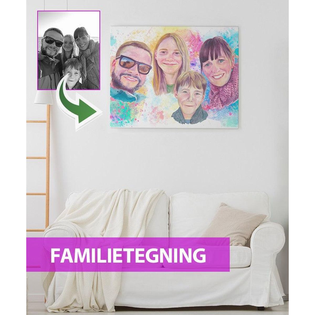 Familietegning - Vandmaleri efter dine fotos