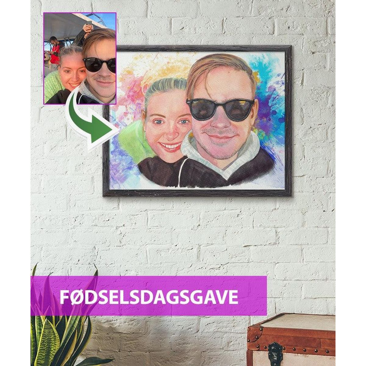 Fødselsdagsgave - Vandmaleri efter dine fotos