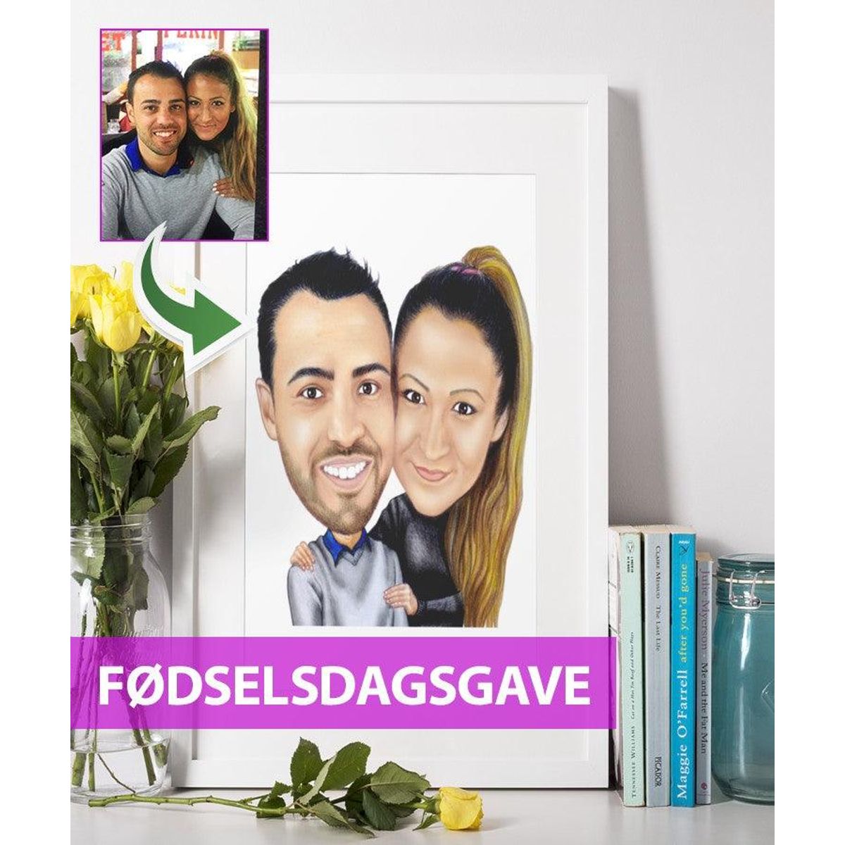 Fødselsdagsgave - karikaturtegning efter dine fotos