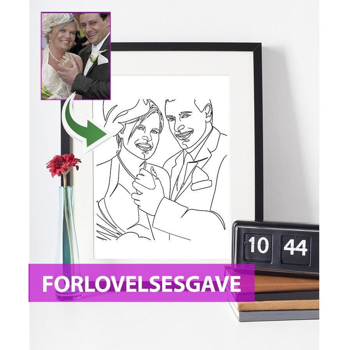 Forlovelsesgave - line art tegning efter dine fotos