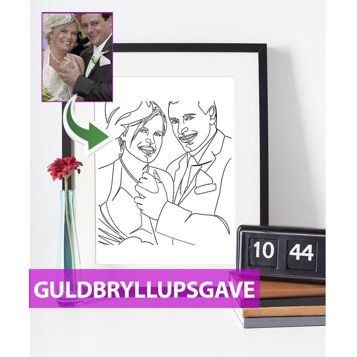 Guldbryllupsgave - line art tegning efter dine fotos