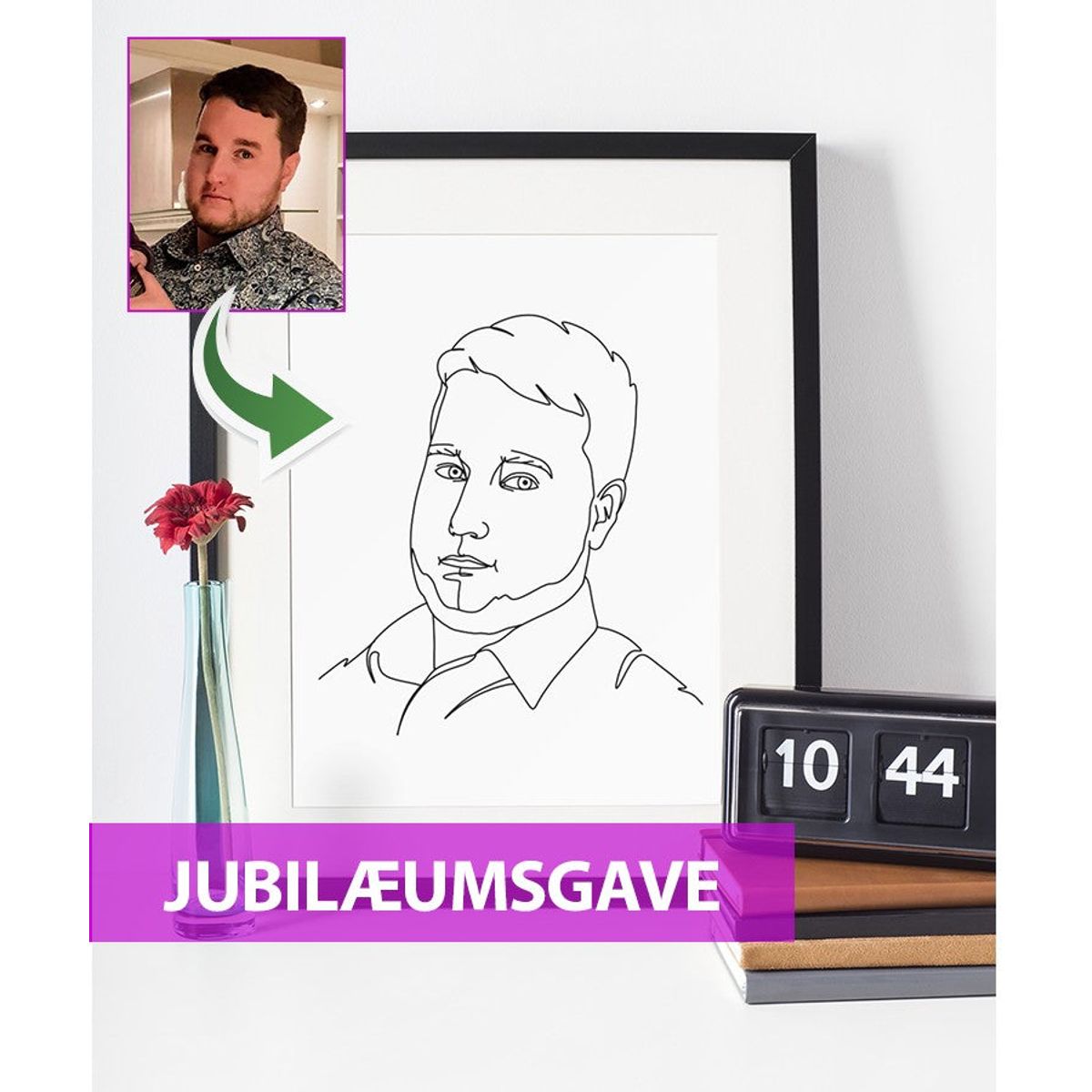 Jubilæumsgave - line art tegning efter dine fotos