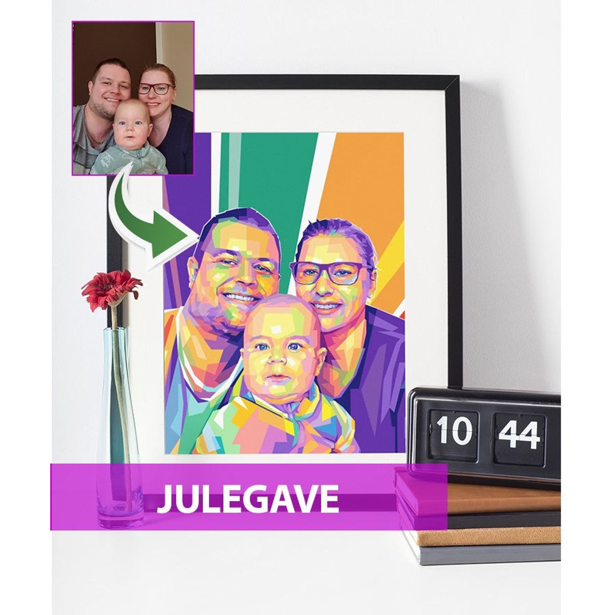 Julegave - pop art tegning efter dine fotos