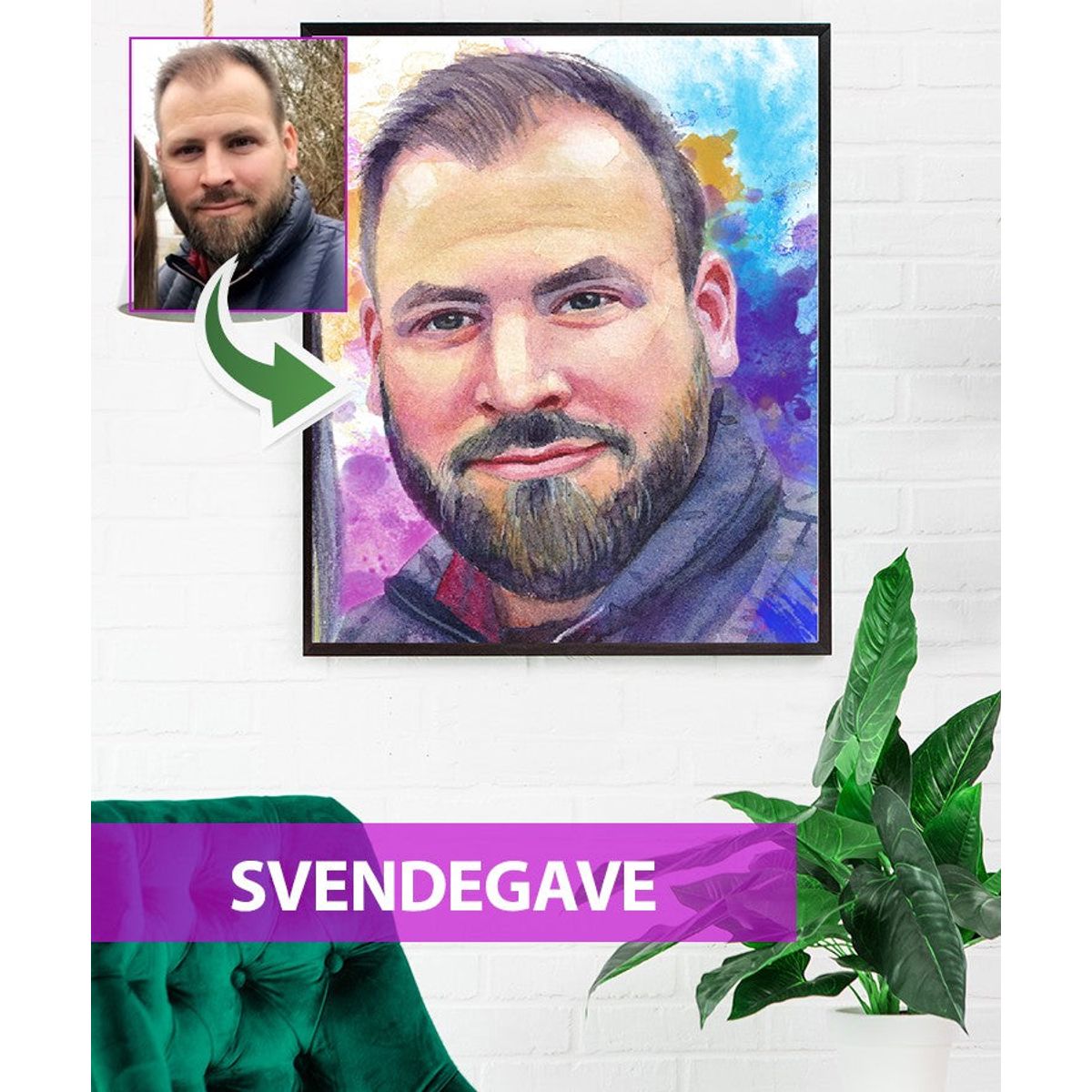 Svendegave - Vandmaleri efter dine fotos