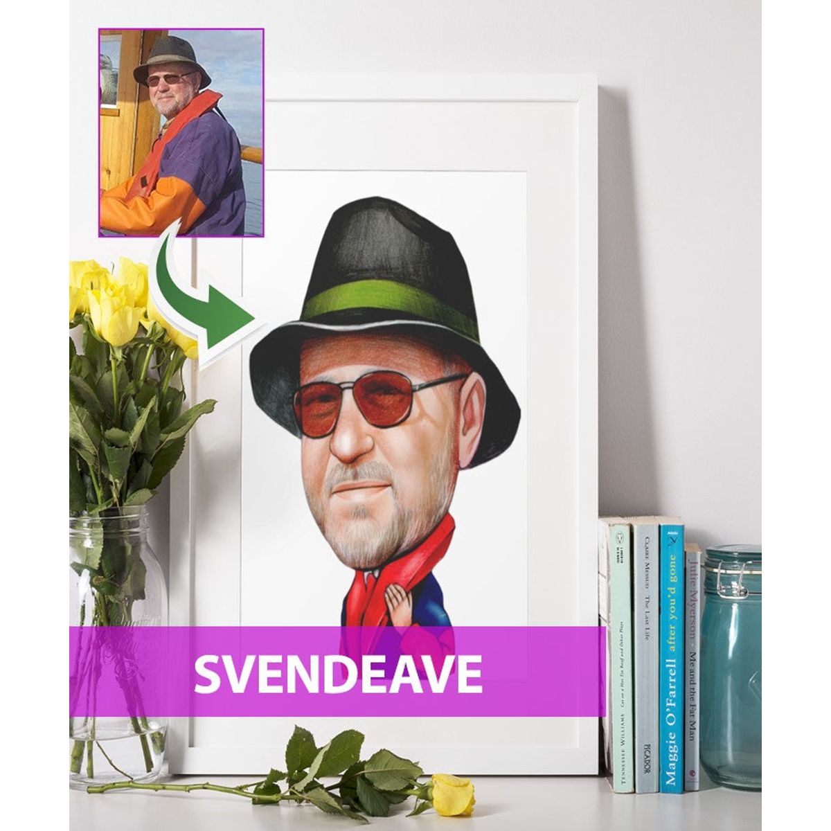 Svendegave - karikaturtegning efter dine fotos