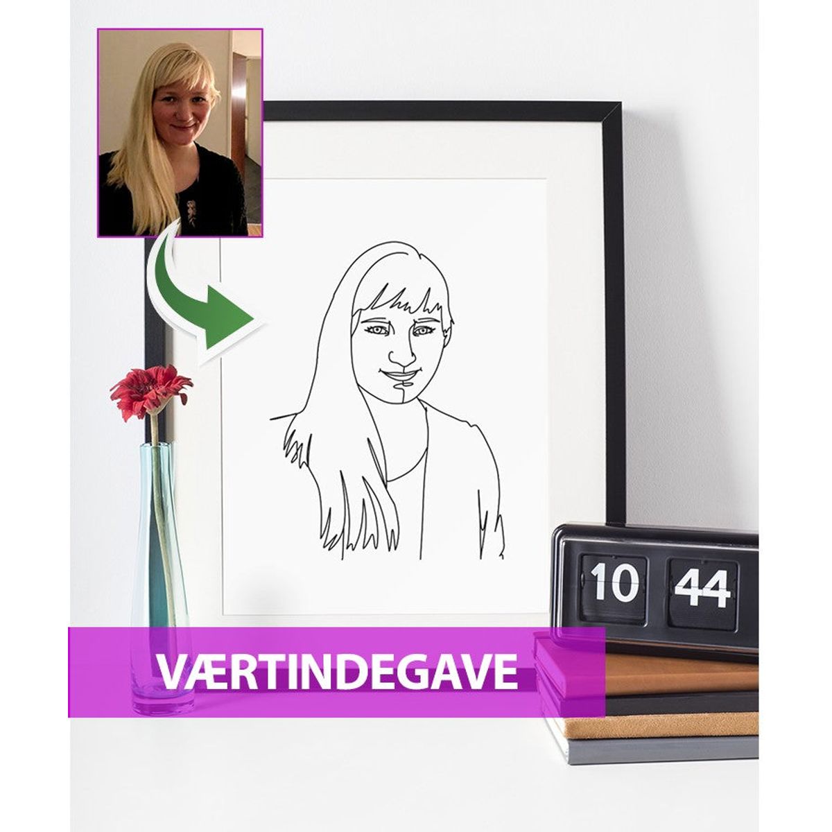 Værtindegave - line art tegning efter dine fotos