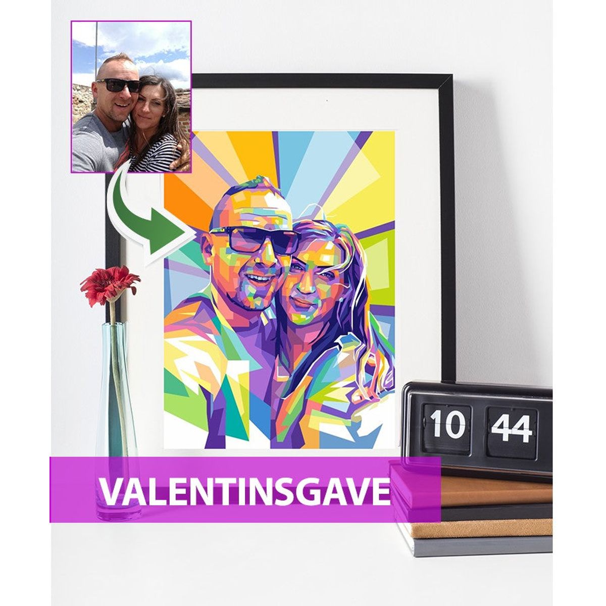 Valentinsgave - pop art tegning efter dine fotos